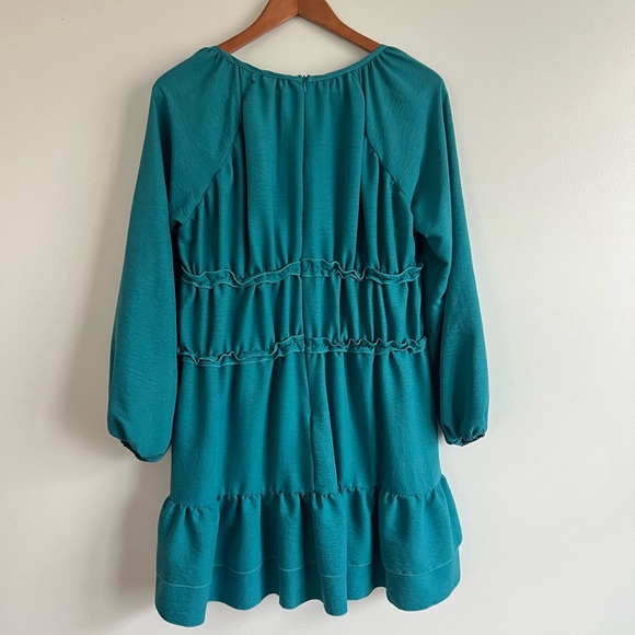 SHEIN Women’s Teal V-Neck Dress Long Sleeve
Ruffle Dress - Picture 8 of 9
